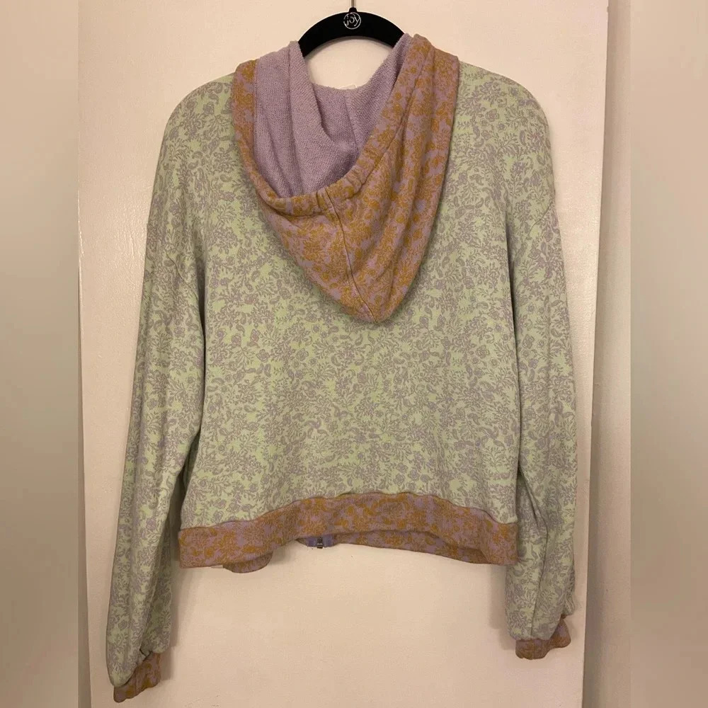 Roller Rabbit Ismay Blair Floral Zip Up Hoodie Mint Green & Purple Size Medium - Picture 4 of 9
